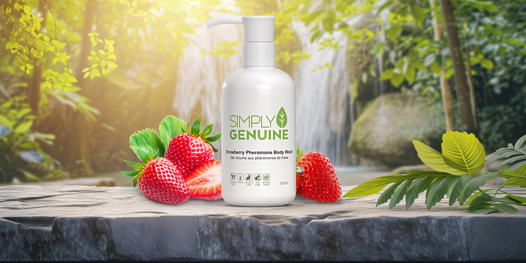 Our Organic Strawberry Pheromone Body Wash is made with natural ingredients, including organic Aloe Vera Juice, to cleanse, exfoliate, and nourish